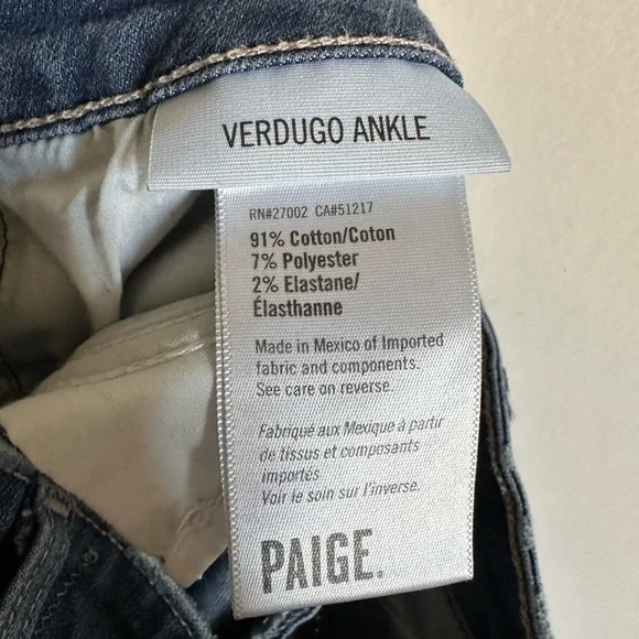 PAIGE Blue Distressed Denim Verdugo Ankle Zoey Destructed Stretchy Skinny Jeans - Picture 9 of 9